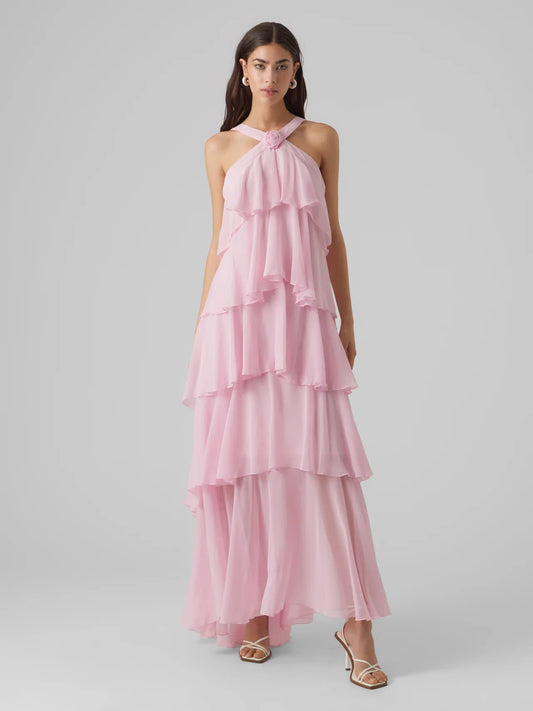 Maxi-jurk van chiffon met ruches
