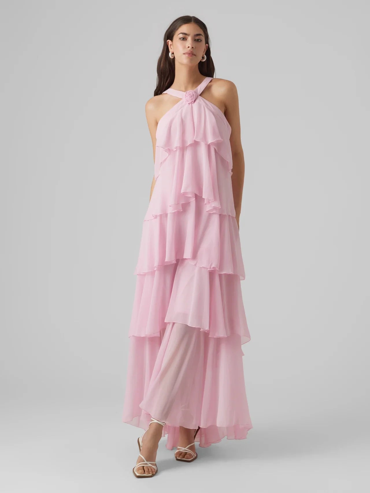 Maxi-jurk van chiffon met ruches