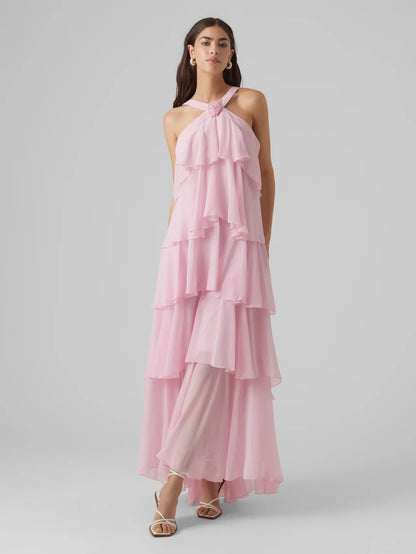 Maxi-jurk van chiffon met ruches