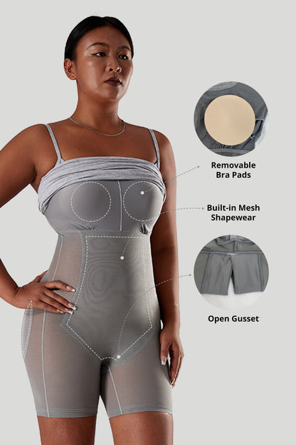 Jurk met spaghettibandjes en ingebouwde shapewear