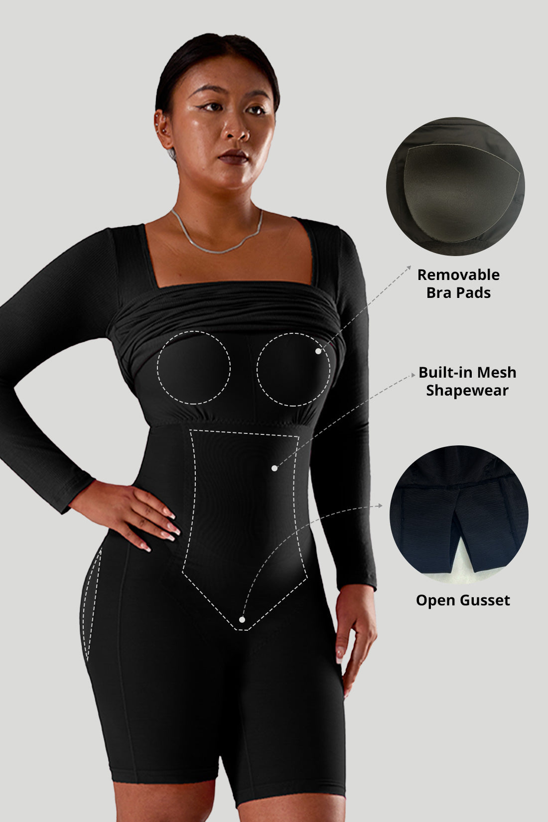 Effen jurk met lange mouwen en ingebouwde shapewear