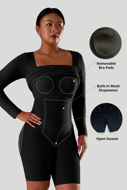 Effen jurk met lange mouwen en ingebouwde shapewear